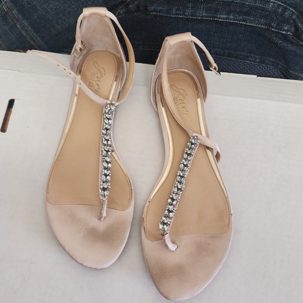 Jewel Badgley Mischka Nude Sandals with Rhinestones